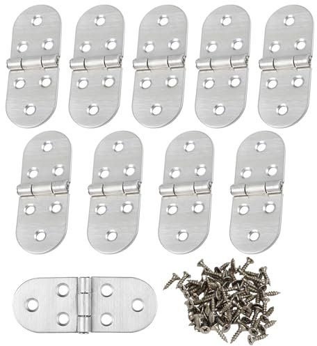 10pcs Bisagras Puertas Madera Pequeñas Abatibles Borde Redondo,Bisagras de Bandera Puerta de Acero Laminado Fríocon Tornillos,Bisagra Puerta Armario Madera 180 Grados,para Mesa Plegable,Mueble(Plata)