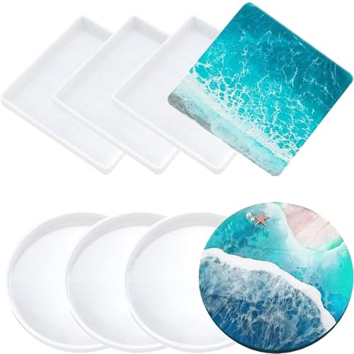 Stampi per Sottobicchieri in Resina, Set di 8 Pezzi di Stampi in Silicone per Sottobicchieri, Stampi Rotondi in Resina Epossidica, Stampi per Sottobicchieri in Silicone Fai da te, Stampi per Colate