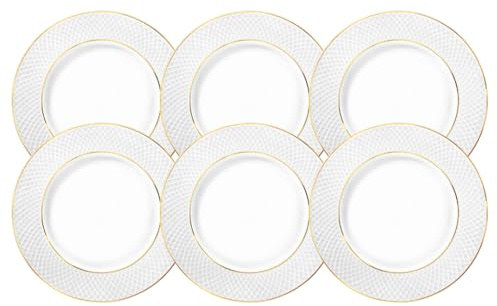 Wilmax – tallrik med guldmönster – 6 stycken – Ø 25,5 cm – vit mattallrik av porslin – mattallrik – diskmaskinssäker – frukosttallrik – tårttallrik