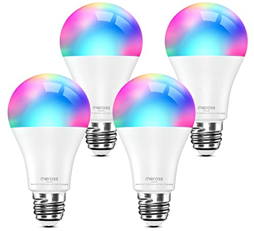 meross Ampoule Connectée, Ampoule LED E27 Compatible avec Alexa et Google Home, Lot de 4 Ampoule WiFi RGBWW Dimmable Multicolore avec Commande Vocale et Contrôle à Distance, Équivalente à 60W