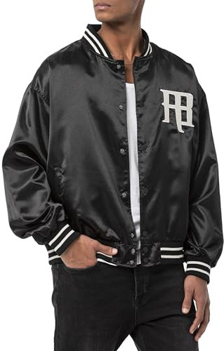 Redbridge Collegejacke im Satin-Look – Stylische Varsity-Jacke mit Stickerei und Druckknöpfen Schwarz M