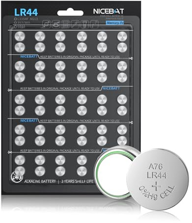 NICEBATT LR44 Batteries 60 Pack, AG13 L1154F 357 303 SR44 A76 Premium Alkaline 1.5V Button Coin Cell Battery