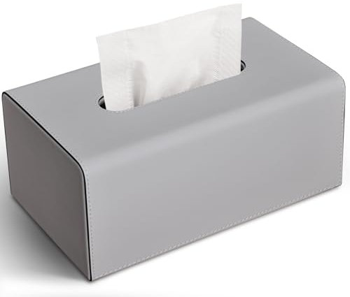 KINGFOM PU Leder Kosmetiktücher Box Taschentuchbox Tissue Box für Büro/Auto/Zuhause (Grau, Rechteck)