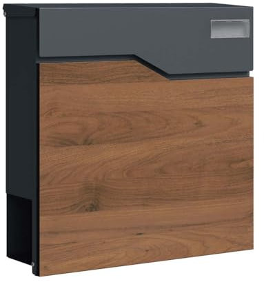 SCHARTEC® Briefkasten SPB-7 Holz Design dunkel & anthrazit mit Zeitungsfach modern & groß Wandbriefkasten Postkasten