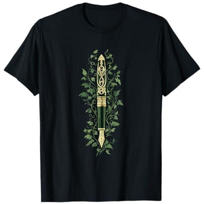 Ornate Fountain Pen with Leaves - Green Academia T-Shirt