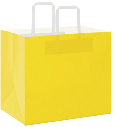 vidaXL Pappersbärväskor 50 st, papperspåsar med handtag, kraftpapperspåsar, presentpåsar för shopping bröllop förpackningar fester födelsedag jul, gul 32 x 22 x 28 cm