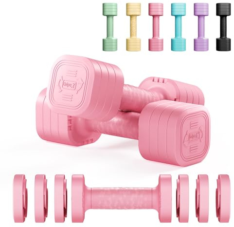 Dripex Hanteln Set 2,5kgx2 und 5kgx2 oder 7,5kgx2, Verstellbare 6 Hantelplatten mit Einem Gewicht von 0,25 kg oder 0,5 kg oder 0,75 kg für Frauen und Männer für Home Gym Rosa