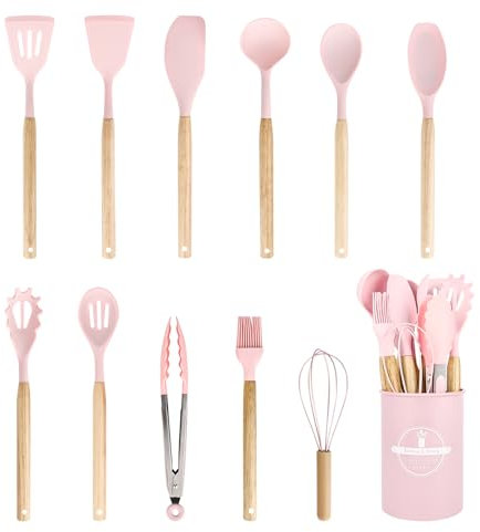 Juego de utensilios de cocina de silicona, 12 piezas, resistentes al calor, apto para lavavajillas, Elthmpr