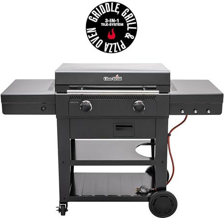 Char-Broil Gasgrill Plancha Versa-Tile 2-Zonen Griddle-Gasgrill, 3-in-1 Kachel System: Griddle, Grill & Pizzaofen - Ideal für draußen, Garten, Terrasse