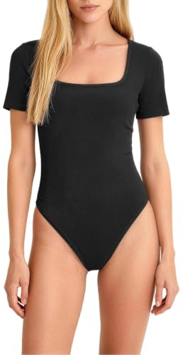 Alexis Leroy Body Femme Manches Courtes Découpe Carrée Formant Élégant pour Tenues Quotidiennes