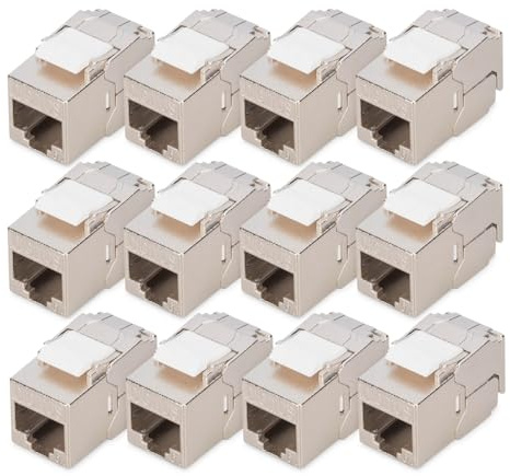 DIGITUS Modulo Keystone Cat-6A schermato – 12 Pezzi – Versione compatta – Presa RJ45 – 500 MHz 10GBase-T – AWG 26-22 – Designabile – con Fascette – Montaggio Senza Attrezzi