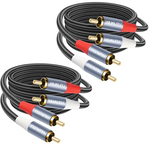HUALEU 10FT Gold-Plated 2RCA Male to 2RCA Male Aluminum Shell Auxiliary Audio Cord,2 RCA M/M Stereo Audio Cable for Amplifier,TV,Mixer,Audio player-2Pack