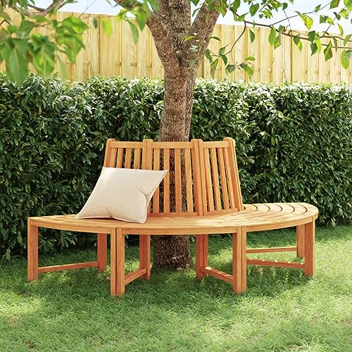 Zeehear Banc d'arbre semi-circulaire - Diamètre : 201 cm - En teck massif - Résistant aux intempéries - Pour l'extérieur - Avec dossier