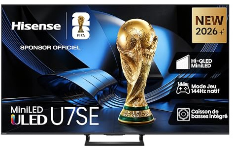 Hisense Smart TV MiniLED 55 4K TV 55U7SE, Dolby Atmos 2.1 By Devialet, Dolby Vision IQ, HDR10+, Native 144Hz Game Mode, VIDAA OS con 1000+ APP, Alexa built-in, lativù 4K, Wifi, Bluetooth