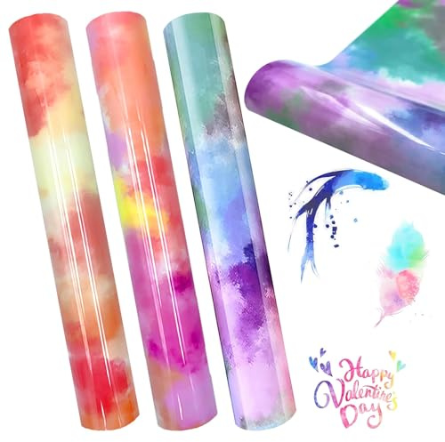 Lot de 3 films de traceur textile arc-en-ciel nuages TPU multicolores - Film flexible pour traceur textile - Film de transfert thermique - Film de transfert thermique - Film de traceur - Dégradé de