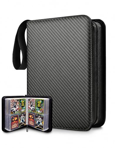 Album Cartas Coleccionables 400 Tarjetas, Album para Cartas con Cremallera, 50 Hojas/100 Páginas, 4 Bolsillos por Página, Carpeta de 3 Anillas en Cuero PU Negro para Cartas TCG y Deportivas