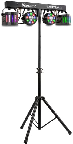 BeamZ Partybar2 - Sistema de iluminación con 2 focos PAR LED y 2 efectos Derby, control por sonido y DMX, programas automáticos, trípode incluido, ideal para fiestas, DJs, escenarios o eventos