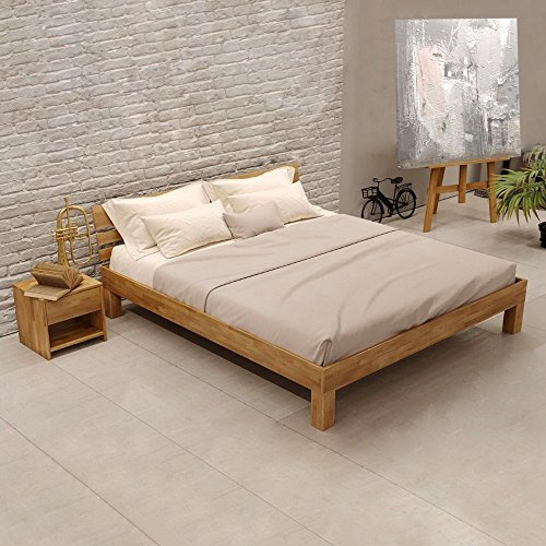 KROKWOOD Julia Solid Wood Bed - FSC Certified Oak Wooden Bed Frame with Headboard - Assembling Hardware Included (European Double) 140 x 200 cm