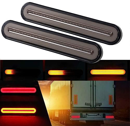 GSRECY Yellow & Red 100 LED Dynamic Stop Flowing Turn Signal Brake Rear Tail Light Trailer Truck Van Lorry(Pack of 2)