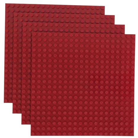 Q-Bricks Classic Bauplatten | 20x20 Noppenanzahl | 16 * 16 cm | Kompatibel mit Meisten Marken | 4 STK. im Set | Farbe: Braunrot