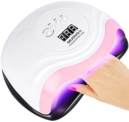 MUOIVG 168W Nageltrockner, UV LED Nagellampe für Alle Gelnägel, 10/30/60/99s Timer, Professionelle Nageltrockner Lampe mit Sensor LCD Display,Abnehmbarer Bodenplatte, Schnell Trocknender Nagellampe