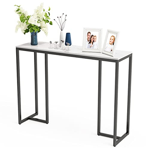 FATIVO Konsolentisch Weiß Marmor Eingangstisch Stabil Metallgestell, Sofatisch Skandinavisch Dekotisch Aufbewahrungstisch Flurtisch für Wohnzimmer 100×30×79cm Beistelltisch Sideboard