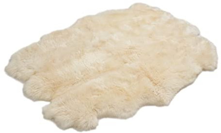 Cakla Piel de cordero auténtica 200 – 190 cm x 110 – 160 cm – Piel de oveja auténtica cosida a partir de dos lados de piel – Alfombra de piel blanca – Decoración para sillas y sofá – Alfombra de piel