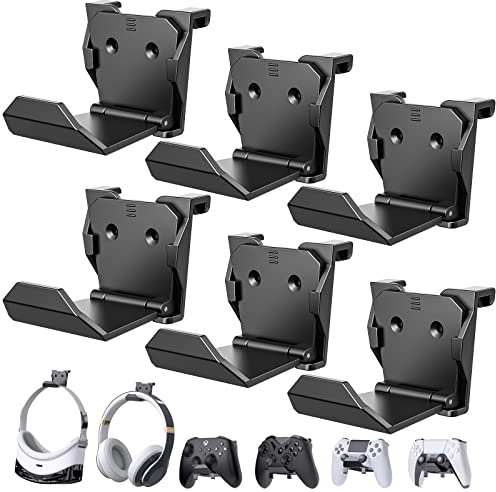 Controller Wall Mount for PS5/PS4/Xbox/Switch Controller, Adhesive PS5 Headset Holder Controller Stand for PS5 Console, 6 Pack Headphone Hanger Wall Mount Hook,PS5 Accessories Controller Headset Stand