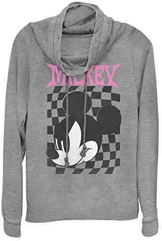 Disney Classic Mickey Checkers Haut en tricot à manches longues et col bénitier pour femme, Gris chiné, 3X