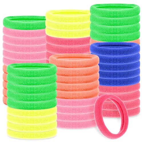 Cobee 100 gomas de nailon para el cabello que no dañan el cabello grueso, sin costuras, suaves, a granel, coletas elásticas (color fluorescente, 0.157 pulgadas)