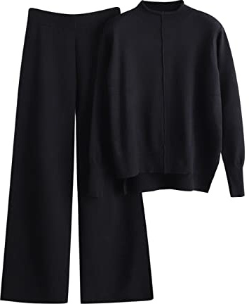 MJGkhiy Tuta Maglia Donna Completa Elegante Set Tute In Maglia Due Pezzi Set Coordinato Tuta Casual Lavorati Maglione a Maniche Lunghe Pullover Top e Pantaloni a Gamba Larga Completi Invernale