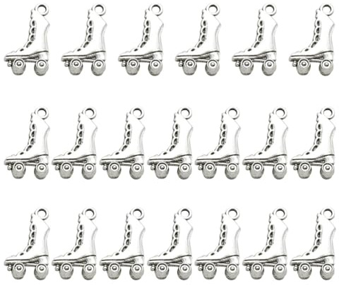 NUOBESTY 20 pz Ciondoli Pattino da Ghiaccio per Braccialetti e Collane - Charms in Lega di Zinco Anticato per Creazione Gioielli Fai da Te, Accessori Bijoux (Argento Antico)