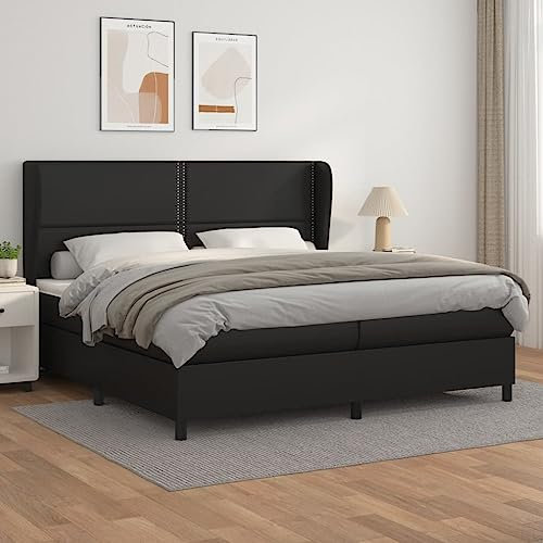 qohoio Boxspringbett mit Matratze Schwarz 200x200 cm KunstLED Bett Boxspringbett Bett Mit Matratze Polsterbett Schlafzimmer MöBeler - 3128991