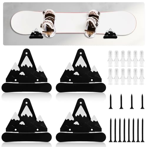 Gosknor 4 Pcs Snowboard Racks, Ski Wall Mount with Hooks Snowboard Storage Rack Wall Mount Skateboard Display Holders for Room Garage Snowboard Display Rack Accessories