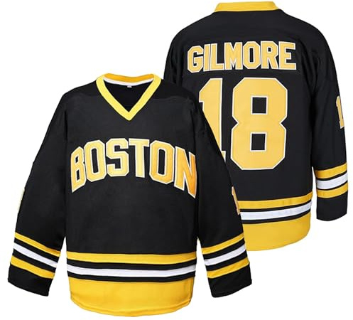 Mens #18 Hockey Jersey Boston Costume 90s Sports Movie Stitched Ice Hockey Jersey Black Large