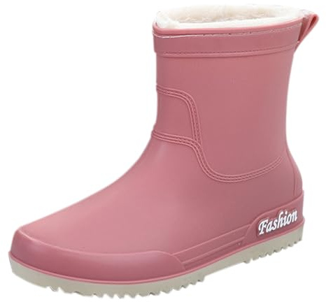 Generico Regenstiefel für Damen, leicht, rutschfest, Gummistiefel für Damen, niedriger Regen mit Fleece, Gartenarbeitsschuhe, strapazierfähig, regenfeste Stiefeletten für Damen, bunt, Rosa, 39 EU