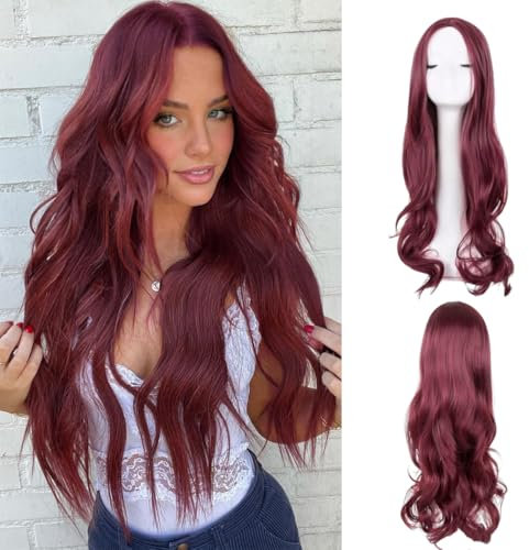 AOWVUTS Long Wave Wigs for Women Natuaral Synthetic Hair Heat Resistant Wig Ladies Fancy Dress Wig Charming Long Curly Hair Wigs Middle Part with No Bangs for Daily Party Cosplay Use