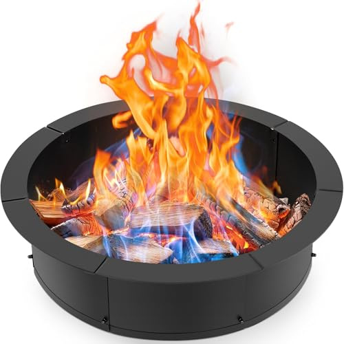INNOSTAGE Eldstad ring, kraftig eld ring i stål för utsidan, stor rund eldstadsinsats, gör-det-själv camping eldring, över eller i marken, svart kol för uteplatsbrasan (svart, 71 cm)