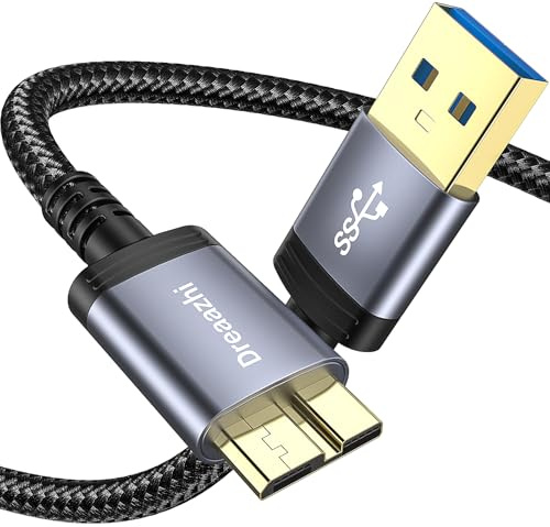 Dreaazhi USB 3.0 Micro B Kable 1M, USB3.0A anf Micro B 5Gbps Externe Festplattenkabel Geflecht, Kompatibel mit Toshiba, WD, Seagate Festplatte, Samsung Galaxy S5/ Note 3/Note Pro 12,2 usw