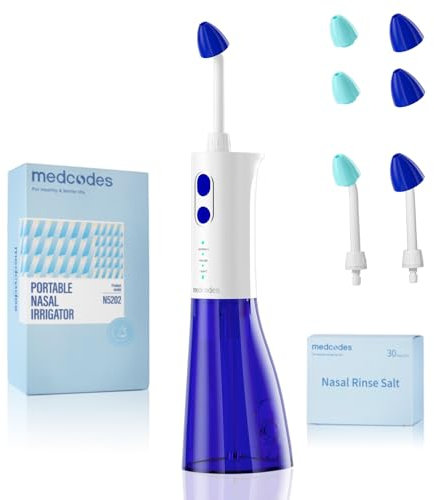 medcodes Neti Pot - Sistema de riego nasal inalámbrico, máquina limpiadora de botellas de enjuague nasal, kit de sistema de enjuague sinusal eléctrico para alivio de los senos nasales (Blue)