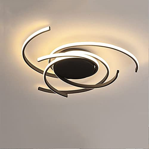 Lámpara de Techo LED geométrica, Moderna lámpara empotrada de Aluminio y Gel de sílice, para el hogar, el Pasillo, Color Negro y luz cálida, 56 cm, 72 W.