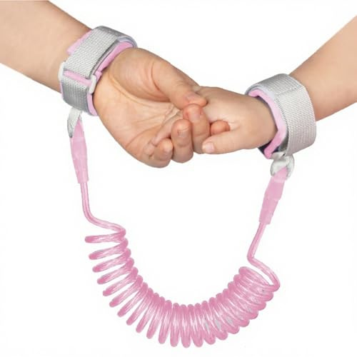 2.5M Correa Antiperdida de Niños,Correa de Muñeca Antipérdida para Niño Ajustable,Arnés de Seguridad para Bebe,Cordón Elástico para Actividades al Aire Libre, Rosa