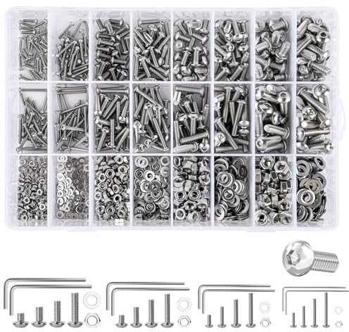 1210PCS Nuts and Bolts Assortment Kit, M2 M3 M4 M5 Assorted Nuts And Bolts | 304 Stainless Steel Hexagon Socket Head Cap Screw with Hex Key - Ideal for Installation & DIY