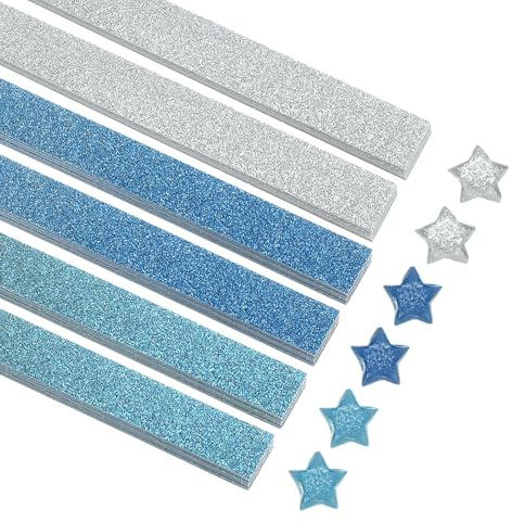 sourcing map 200 Sheets Origami Paper Glitter Stars Papers Gradient Blue Fold Paper for Beginner Arts Crafts Projects,0.4 x 8.7 Inch