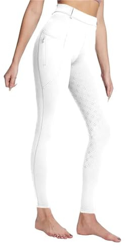 CGUOHU Termiska ridbyxor dam vinter ridbyxor med dragkedja fickor full sits ridning tights fodrade knäbyxor, Vitt, S