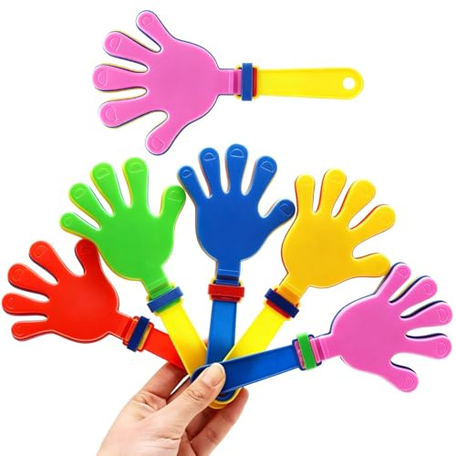 6 Set Klatschhand 19cm, bunte Handklatscher aus Kunststoff, Krachmacher Fanartikel zum Anfeuern für Sportevents, Konzerte und Party Mitgebsel