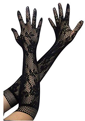 EROSPA® Netz-Spitzenhandschuhe lang florales Blumen-Muster - Damen (Schwarz)