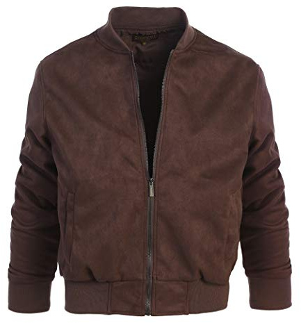 Gioberti Men's Faux Suede Bomber Jacket with Warm Light Inner Padding, Brown, M