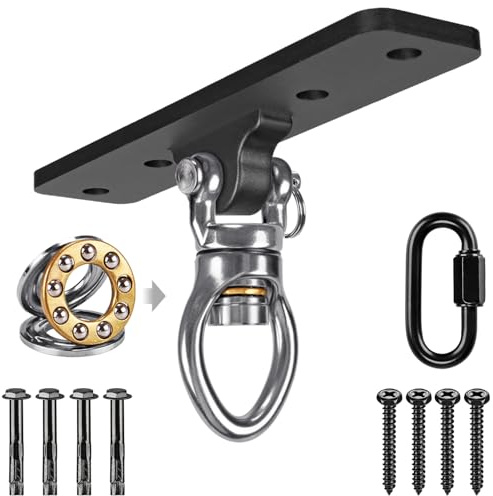Dolibest Punching Bag Hanger, Boxing Ceiling Hook Punch Holder 4 Hole Swing Bracket 360 Swivel with Carabiner&Silent Bearing for Hanging Heavy Bag Hammock Chair Wood/Concrete Wall Beam Mount, up 900lb