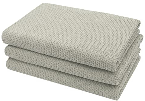 ZOLLNER 3er Set Duschtücher in 70x140 cm - langlebige Handtücher in grau - mit praktischem Aufhänger - Zeitloses Waffelmuster - waschbar bis 95°C - Baumwolle - Hotelqualität